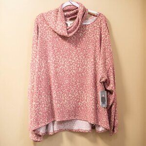 TERRA & Sky Pink Leopard Print Open Shoulder Sweater 4X